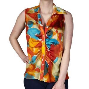 Leslie Stuart Paint Print Sleeveless Top‎